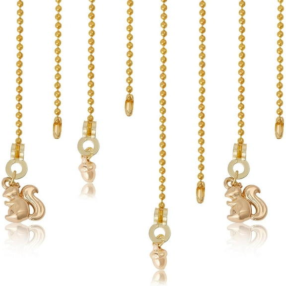 4PCS Brass Ceiling Fan Pull Chain Ceiling Fan Danglers with Decorative Squirrel and Pinecone Golden Beaded Ball Chain Extenders for DIY Home Decoration
