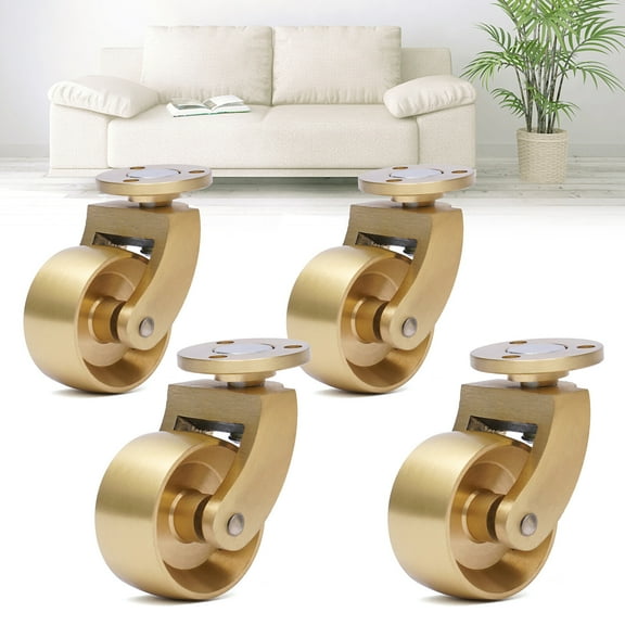 4PCS Brass Universal Furniture Casters Table Chair Desk Sofa Piano Wheel Rollers An Ideal Heavy-Duty Brass Caster for Small Equipment and Small Space Furniture