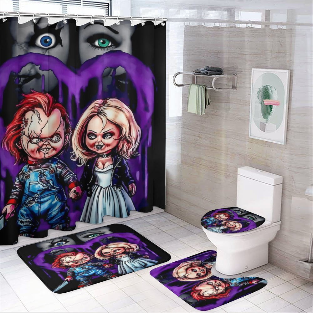 4PCS Bride of Chucky And Tiffany Shower Curtain Sets Bathroom Sets with ...