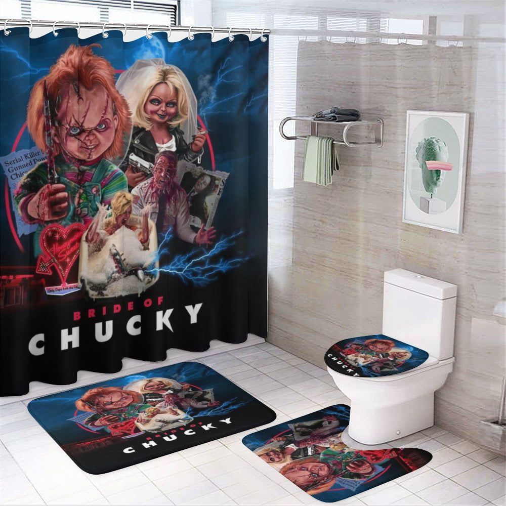 4PCS Bride of Chucky Shower Curtain Sets Bathroom Sets with Shower