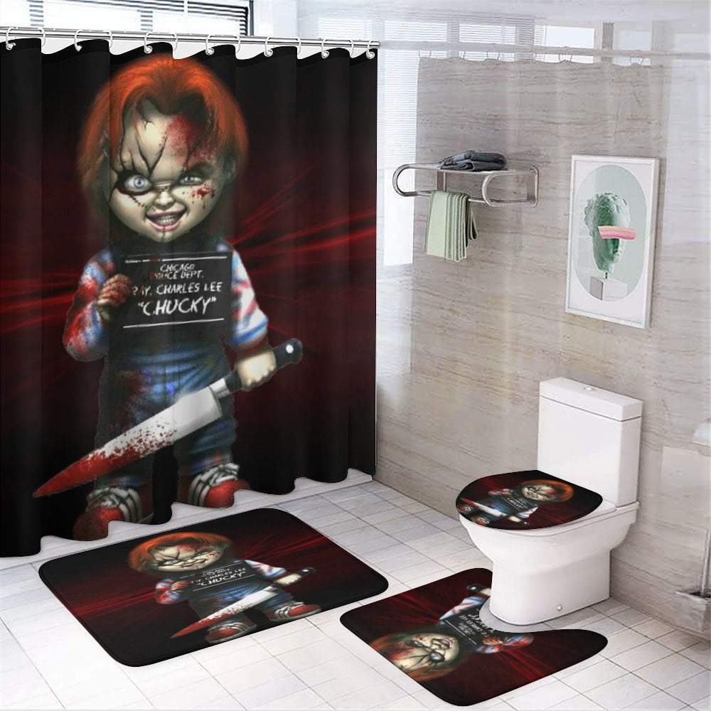 4PCS Bride of Chucky Shower Curtain Sets Bathroom Sets with Shower ...