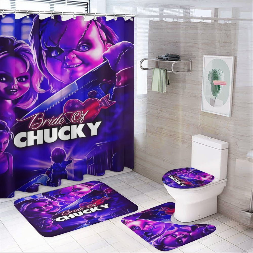 4PCS Bride of Chucky Shower Curtain Sets Bathroom Sets with Shower