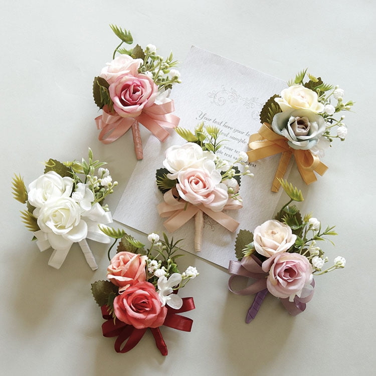 PATIKIL Rose Wrist Corsage & Boutonnieres Set - 4 Pcs, Light Rose Red, Fabric Flowers
