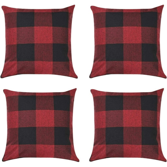 4PCS Buffalo Check Plaid Throw Pillow Covers Farmhouse Outdoor Pillow Cushion Case Cotton Linen for Home Decor, 18 x 18 Inch