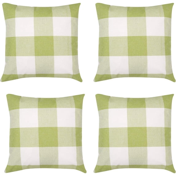 4PCS Buffalo Check Plaid Throw Pillow Covers Farmhouse Outdoor Pillow Cushion Case Cotton Linen for Home Decor, 18 x 18 Inch