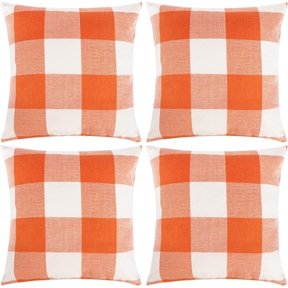 4PCS Buffalo Check Plaid Throw Pillow Covers Farmhouse Outdoor Pillow Cushion Case Cotton Linen for Home Decor, 18 x 18 Inch
