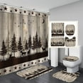 thumbnail image 1 of 4PCS Bull Skull Shower Curtain Sets, Vintage Wagon Wheel Cow Skull Man Cave Hunting Lodge Cabin Western Country Barn Rustic Farmhouse Bathroom Decor, Non-Slip Bath Mat Rug, Longhorn Skull, 1 of 8