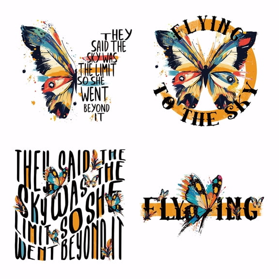 4PCS Butterfly Iron On Transfer Inspiration Quotes Heat Transfer Stickers DIY Iron On Decals Washable Heat Transfers Paper