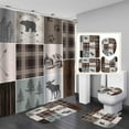4PCS Cabin Shower Curtain Set, Bear Deer Elk Moose Woodland Animal