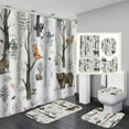 thumbnail image 1 of 4PCS Cabin Shower Curtain Set, Bear Deer Elk Moose Woodland Animal Hunting Lodge Patchwork Red Black Buffalo Plaid Christmas Country Rustic Farmhouse Bathroom Decor, Non-Slip Bath Mat, 1 of 7