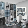 thumbnail image 1 of 4PCS Cabin Shower Curtain Set, Brown Buffalo Plaid Deer Elk Moose Black Bear Forest Woodland Animals Wildlife Hunting Lodge Country Rustic Farmhouse Bathroom Decor, Non-Slip Bath Mat, 1 of 7