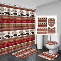 4PCS Cabin Shower Curtain Sets with Rugs, Waterproof Fabric Shower Curtain, Sage Green Brown Plaid Patchwork Bear Deer Moose Elk Wildlife Lodge Hunting Country Rustic Farmhouse Bathroom Decor