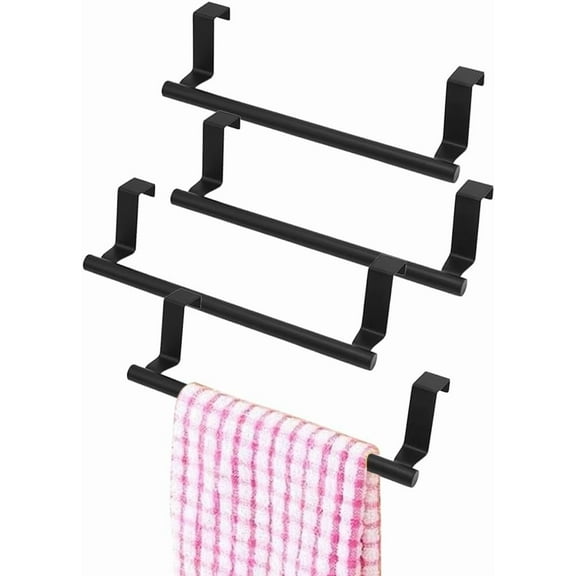 4PCS Cabinet Door Towel Bar, 9 Inch Long Dishwashing Towel Rack, Stainless Steel Towel Holder, Over The Door Hand Towel Hanger for Kitchen Bathroom Cupboard