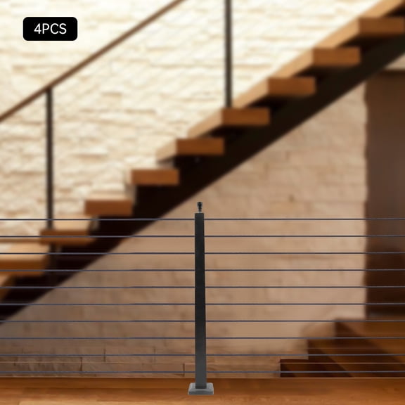4PCS Cable Railing Posts 36"x2"x2" Adjustable Stainless Steel Pre-Drilled Posts Maximum Load 220.46lbs for Decks, Stairs, Porches, Balconies