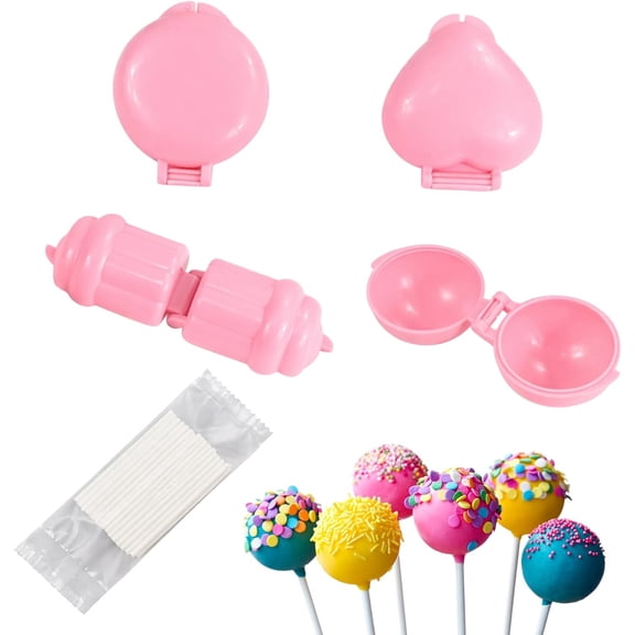 4PCS Cake Pop Molds Set – 3D Cakepop Molds Shapes Round Heart Sphere Cupcake – with Cutter and Pusher DIY Mini Cakes Home Baking Tools