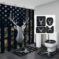 thumbnail image 1 of 4PCS Camo Shower Curtain Sets With Rugs, Waterproof Fabric Black Orange Shower Curtain, Forest Woodland Wildlife Wild Animal Mallard Duck Hunting Country Rustic Green Camouflage Bathroom Decor, 1 of 8
