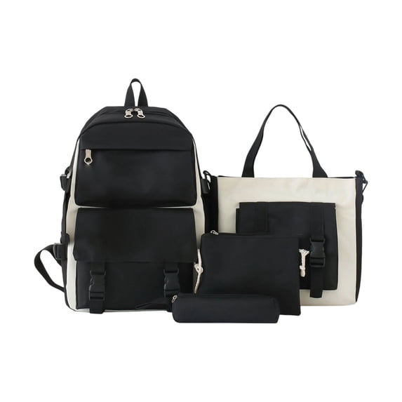 4PCS Campus Backpack Set for Teen Girls,Simple Color Block School Backpack with Tote Bag & Pencil Case,Lightweight Laptop Bookbag Travel Daypack for Middle High School