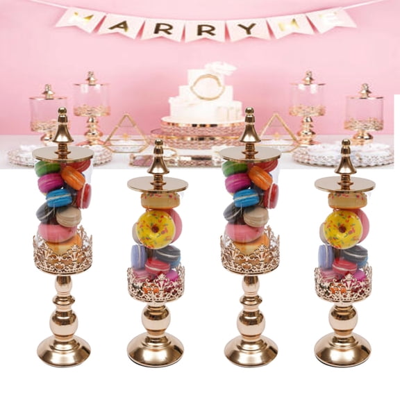 4PCS Candy Jars With Lids Buffet Bar Party Sweets Tank Acrylic&Metal Storage Jar