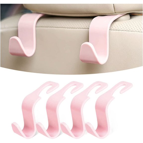 4PCS Car Back Seat Headrest Hooks, Rear Car Seat Storage Headrest Hanger Holder Hooks Organizer, Universal Auto Interior Accessories for Bag Purse Handbag Cloth Coats Grocery (Light Pink)