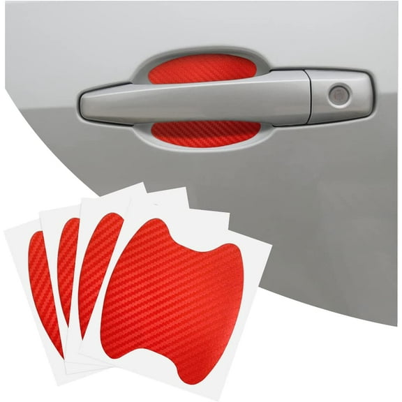 4PCS Car Door Handle Cup Stickers, Carbon Fiber Scratch Auto Door Protective Film, Non-Marking Car Door Bowl Protector, Door Handle Paint Cover Guard Universal for Most Cars, SUV, Van (Red)