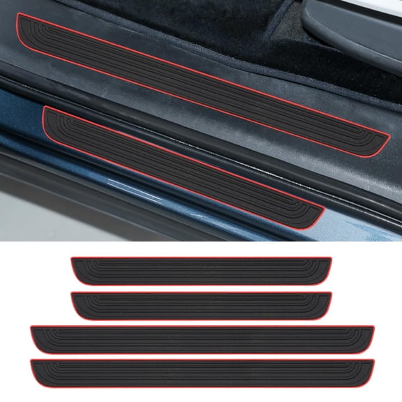 4PCS Car Door Sill Protector, Anti-Scratch Car Door Edge Guard, Waterproof Door Sill Stickers, Front/Rear Door Step Guard, Door Entry Guard Decoration Accessories for Car Truck SUV (Black/Red)
