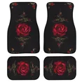 4PCS Car Floor Mat Red Gothic Rose Print Car Mat Carpet NonSlip Carpet