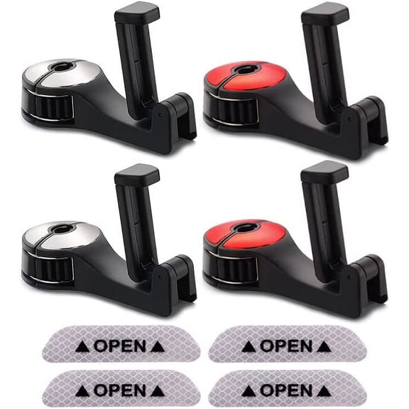 4PCS Car Seat Hooks,2 in 1 Car Headrest Hidden Hook with Phone Holder,360 Rotation Car Headrest Hook,Car Seat Storage Hook,Send 4PCS Reflective Stickers,for Purse,Backpacks,Coat (Silver,Red)