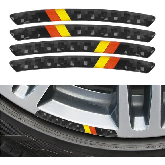 4PCS Car Stickers,Car Accessories Automotive Logo Stickers,3D Tricolor Flag Emblem Badge Carbon Fiber Cars Wheel Sticker,Universal Wheel Decals for Auto Rims,Suitable for Most Vehicles (A)