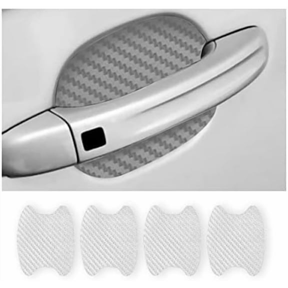 4PCS Carbon Fiber Anti-Scratches Car Door Cup Protector, Non-Marking Auto Door Handle Protective Film, Universal for Most Car Handles (Silver/4PCS)