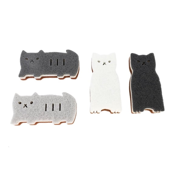 4PCS Cartoon Cats Design Scouring Sponges Heavy Duty Scrubbing Pads Multiple Surfaces Cleaning Utensils Oil Removal Tool
