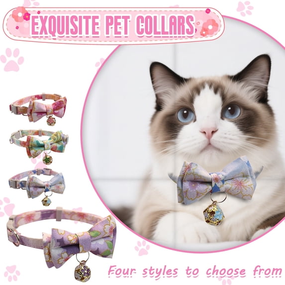 4PCS Cat Collar with Bell, Plaid Cat Collar with Bow Tie, Adjustable Buckle for Extra Small Medium Tiny Female Male Boys Girls Pets Puppy Kitten