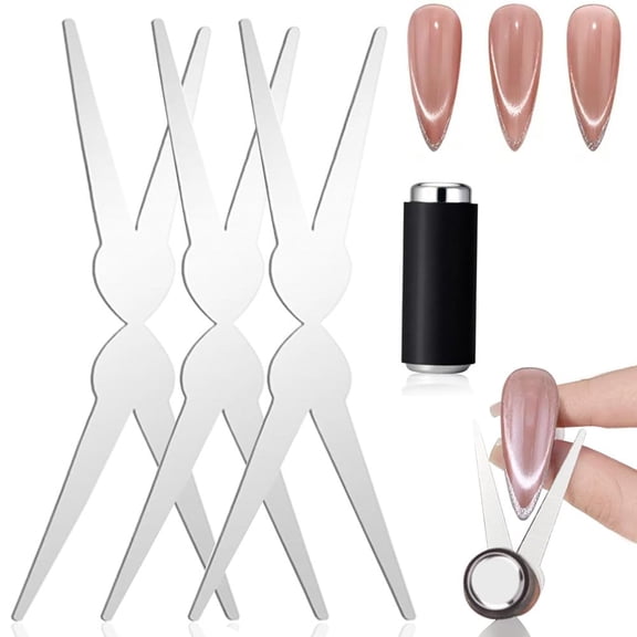 4PCS Cat Eye Nail Magnet Set, 2 in1 Scissor-Shaped Nail Magnet Tool, 3D French Tip Effect Cat Eye Gel Nail Polish Magnetic for Nail Art DIY, Home, Salon & Studio Manicure