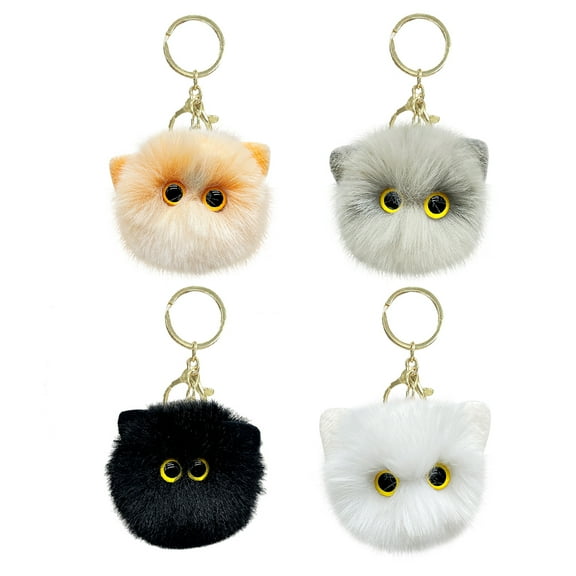 4PCS Cat Plush Keychain Set, Cute Fluffy Cat Face Plush Key Chains for Handbags, Backpacks, Schoolbags, Keys, and Phones – Soft Hanging Ornaments for Kids and Adults