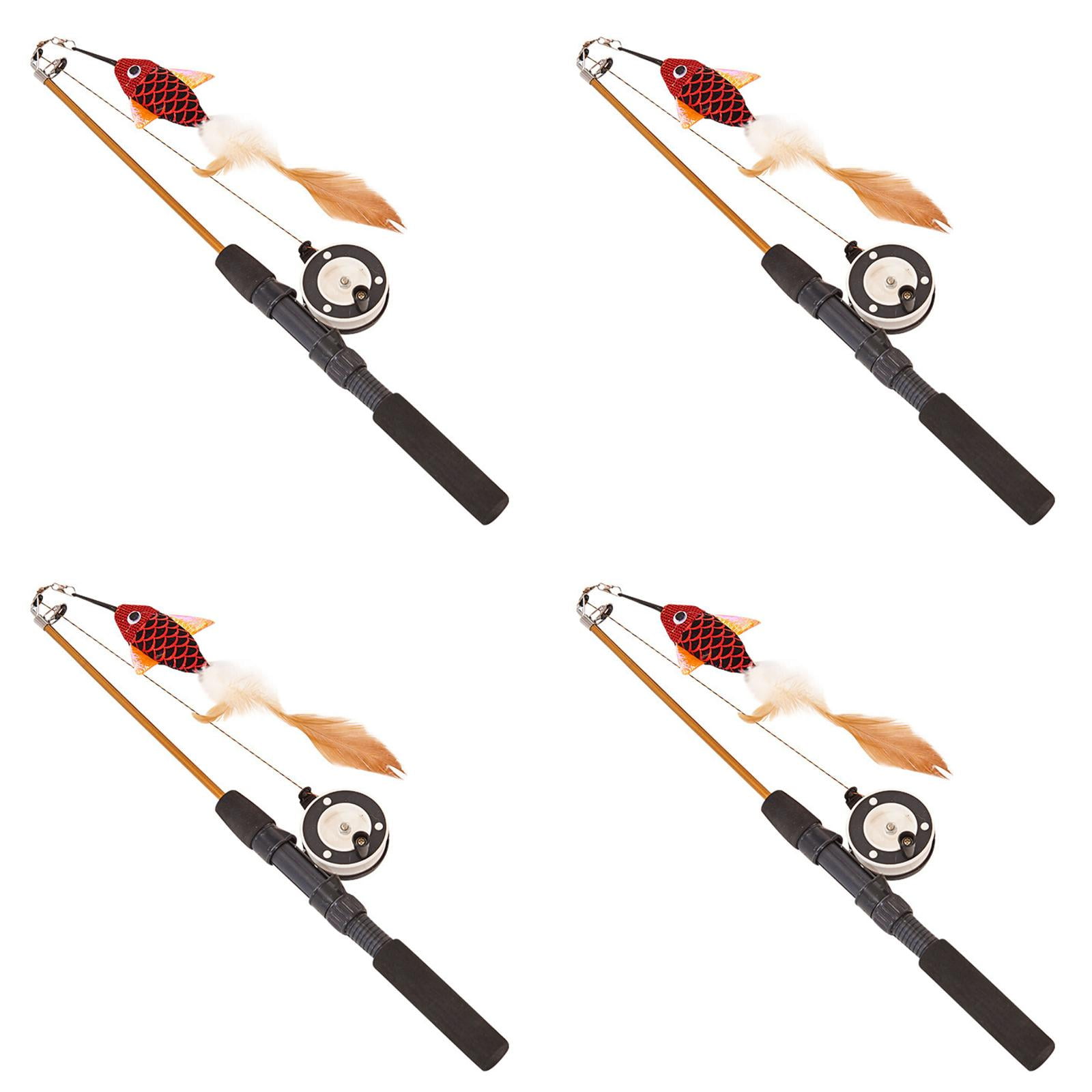 4PCS Cat Teaser Wand Toy - Flexible Fishing Pole Cat Toy with Interactive Feather Attachment, Telescopic Fishing Rod Design for Kittens & Adult Cats, Durable Play & Exercise Toy