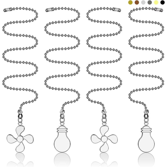 4PCS Ceiling Fan Pull Chains, Extension with 12 inches Ball Beaded Chain, Silver