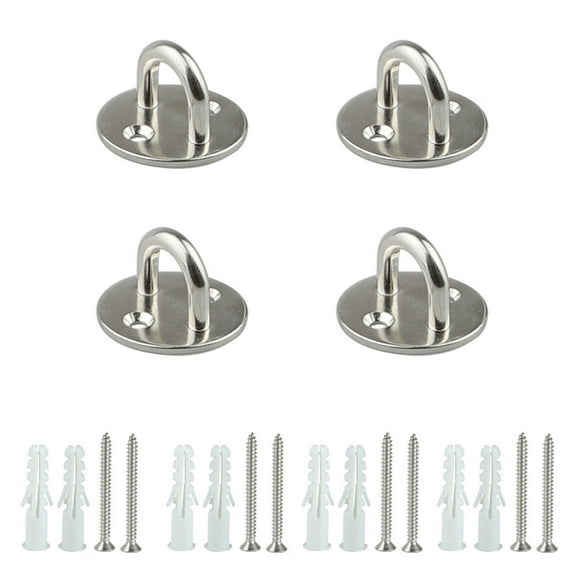 4PCS Ceiling Hooks Pad Eye Plate Stainless Steel U Hook Heavy Duty Wall Mount Ring Hooks Marine Hanging Hardware Staple Hook Loop with Screws 6mm