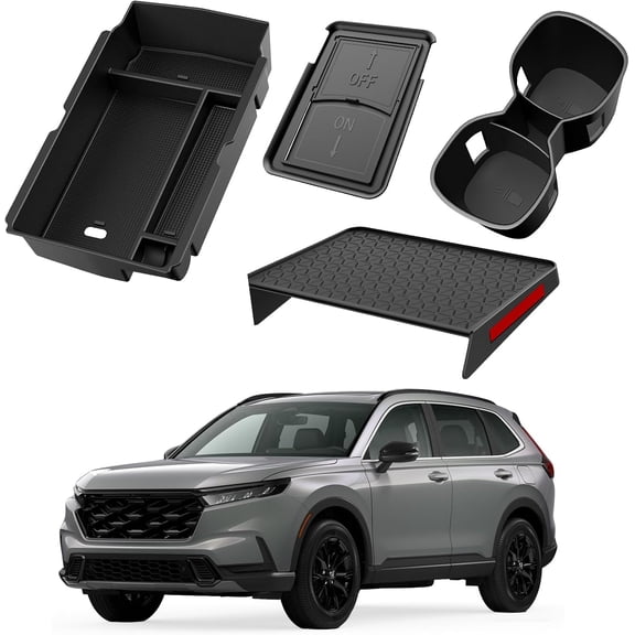 4PCS Center Console Organizer for Honda CR-V 2023-2026 | 6th Gen CR-V Hybrid Armrest Organizer Tray, Hidden Storage Box, Cup Holder, Non-Slip Pad, Easy Install,Interior Accessories