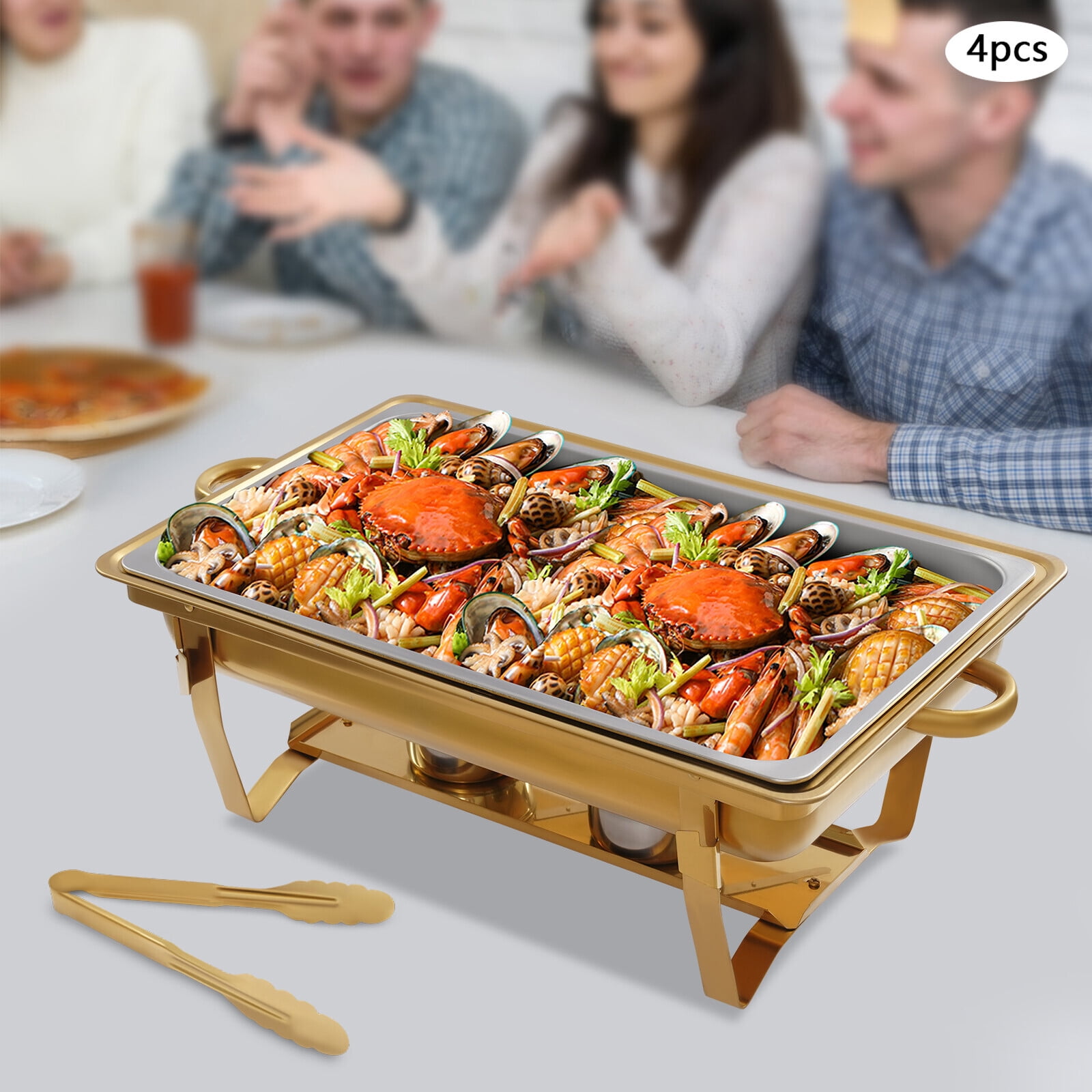 4x Chafing Dish Buffetwärmer – 4,8 L, Edelstahl, Rund – Mit Deckelhalter – Für Partys & Hochzeiten