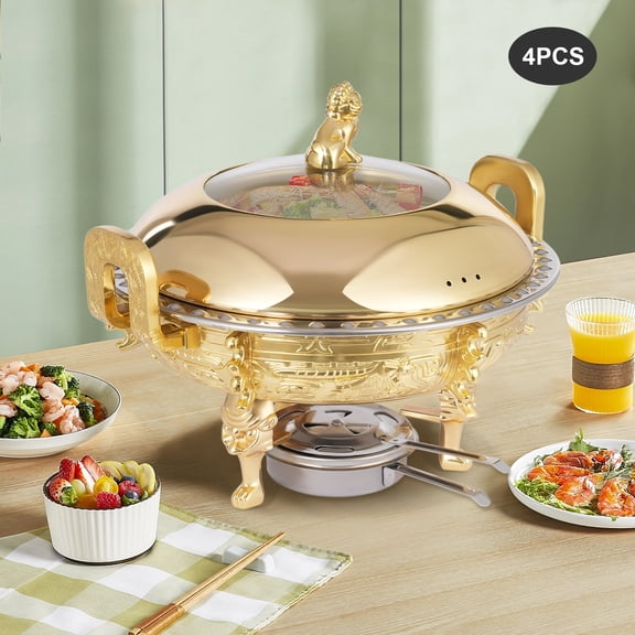 4PCS Chafing Dishes, Chinese Style Chafing Buffet Set, Round Chafing Dishes