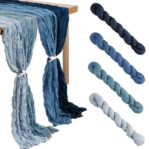 4PCS Cheesecloth Table Runner Gradient Blue Gauze Table Runner 6FT Boho Cheese Cloth Table Runner for Wedding Party Baby Shower Table Decor