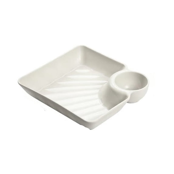 4PCS Chips and Salsa Serving Dish Plates, Veggie Platter Dipping Serving Trays with Sauce Rack for Buffet Family Party Appetizer Sushi Taco Salsa Charcuterie Barbecue Plate, Reusable