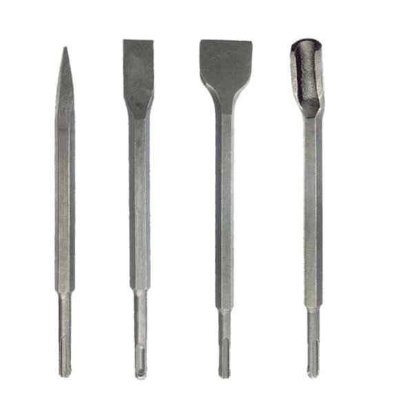 4PCS Chisel Bits Square/Round Handle Shank Carbon Steel Point Groove Gouge Flat Chisel Drill Bit For Concrete Drilling