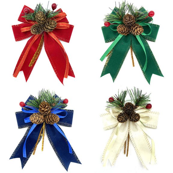 4PCS Christmas Bows with Pine Cones Pine Needle