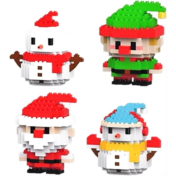 4PCS Christmas Building Blocks Set - Santa Claus, Elf & Snowman Mini Building Toys Figures, Xmas New Year Birthday Gifts & Holiday Christmas Decorations
