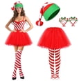 thumbnail image 1 of VETPW 4PCS Christmas Candy Cane Costume for Women, Christmas Hats Candy Cane Glasses Red Tutu Skirt Striped Knee High Socks, Christmas Candy Cane Outfit Christmas Costumes for Women Holiday Party, 1 of 7