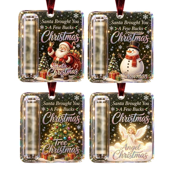 4PCS Christmas Cash Gift Holder Ornament - Clear Christmas Money Holder for Cash Gift - Xmas Tree Hanging Ornaments or Decoration