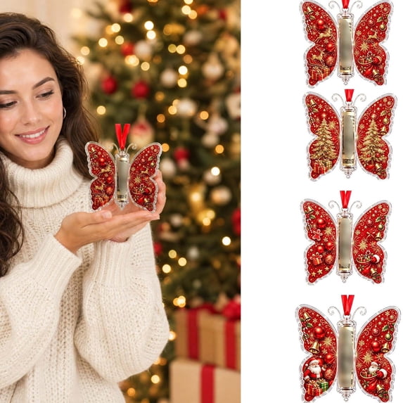 4PCS Christmas Cash Gift Ornament, Acrylic Butterfly Christmas Money Holders Set For Cash, Funny Holiday Xmas Tree Hanging Ornaments Decor, Unique Stocking Stuffer Money Gift(Red,L)