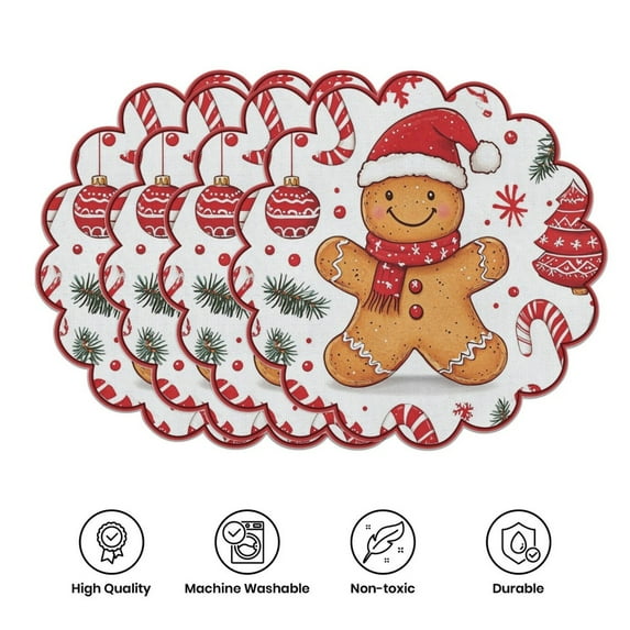 4PCS Christmas Circular Waves Placemats Non Slip Heat Resistant Table Mats Winter Dining Party Christmas Decor Round Tablecloth