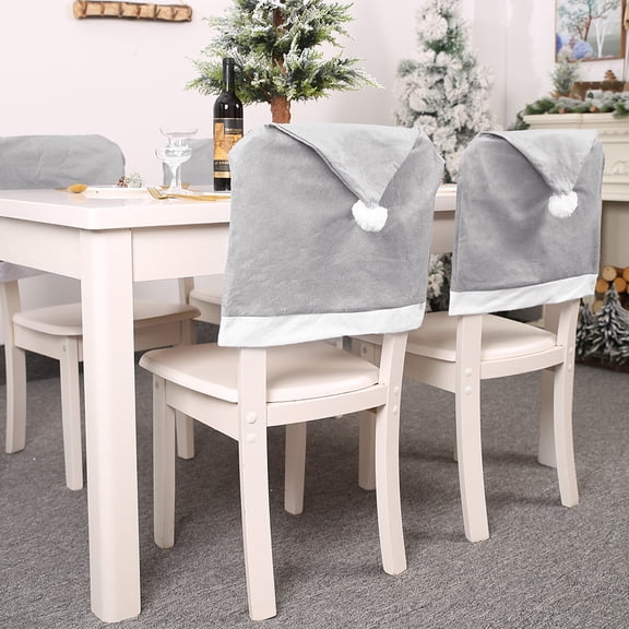4PCS Christmas Cover Hat Big Set Gray Decoration Non-Woven Chair Home Decor Sleeper Sofa Slipcover