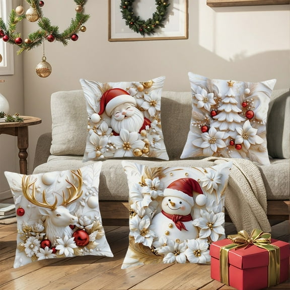 4PCS Christmas Decorative Throw Pillow Covers 18x18" Pillow Cover Christmas Cushion Cover Christmas Gifts